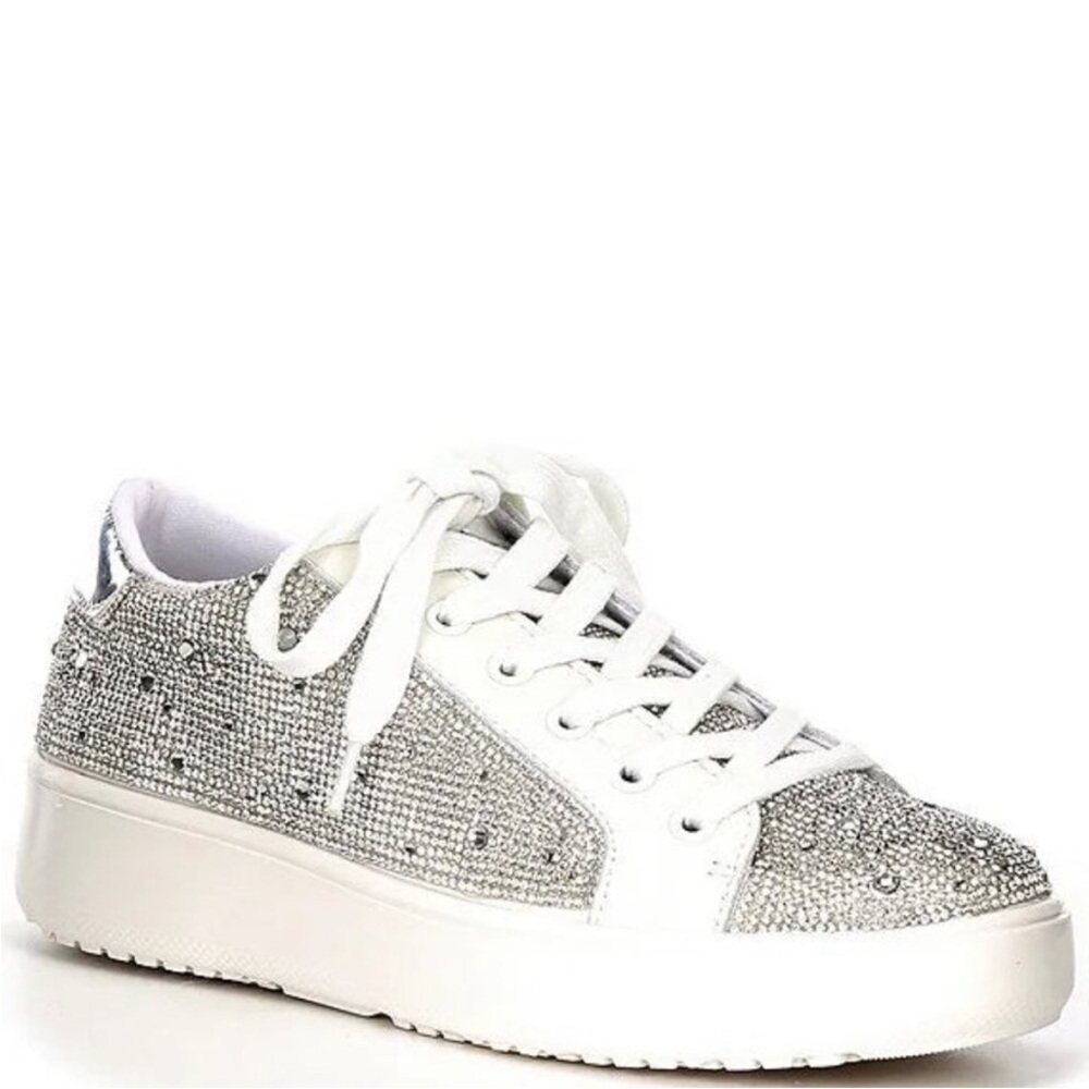 Steve Madden Blade R Rhinestone Platform Silver and White Sneakers
